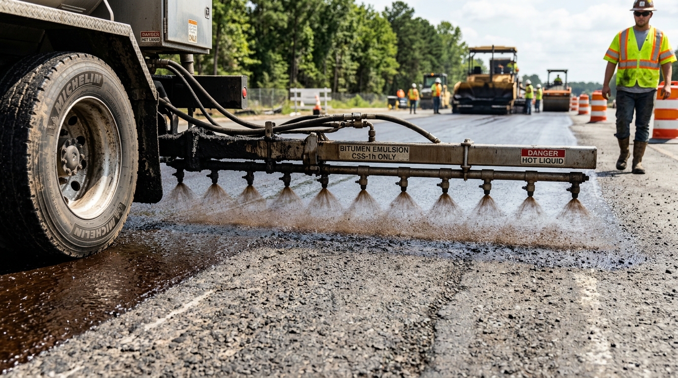 Bitumen Emulsion CSS-1h Tack Coat Spray Bar Application on Asphalt Road