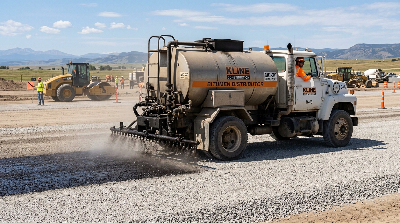 Cutback Bitumen MC-30 Prime Coat Spraying on Road Base Layer
